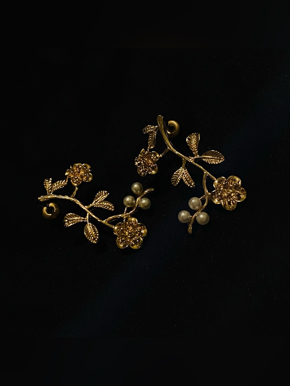 Gold Floral Pearl Branch Earrings - Women Jewelry